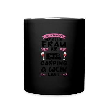 Campen Wein Campingplatz Geschenk - Tasse einfarbig - Schwarz - Vorne