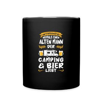Campen Bier Camper Geschenk - Tasse einfarbig - Schwarz - Vorne