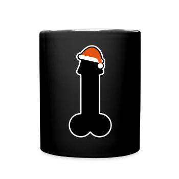 Frohe Weihnachten mit Penis und Mütze - Tasse einfarbig - Schwarz - Vorne