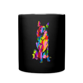 German Shepherd Colorful Retro Rainbow Retro - Full Colour Mug - black - Front