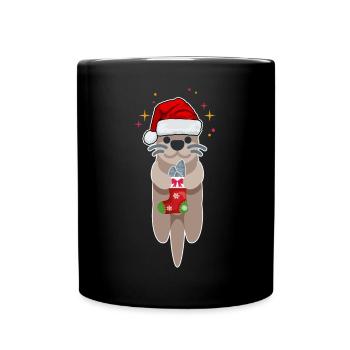 Weihnachten Otter - Funny Shirts - Advent Geschenk - Tasse einfarbig - Schwarz - Vorne