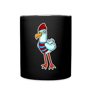 North Sea Seagull Motif Bird - Full Colour Mug - black - Front