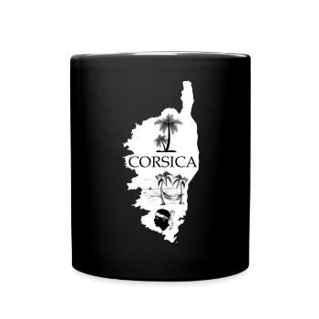 Corsica Insel mit Palmen Meer und Segelschiff - Tasse einfarbig - Schwarz - Vorne