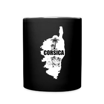 Corsica Insel mit Palmen Meer und Segelschiff - Tasse einfarbig - Schwarz - Vorne