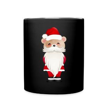 LITTLE CHRISTMAS BEAR WITH SANTA HAT AND BEARD - Full Colour Mug - black - Front