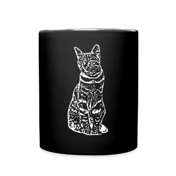 Katze weiß Silhouette Geschenk Katzenliebhaber - Tasse einfarbig - Schwarz - Vorne