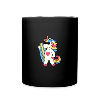 UNICORN SURFING UNICORN SURFING SURFBOARD MOTIF - Full Colour Mug - black - Front