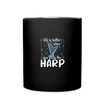 Irish harp harp playing harp player - Full Colour Mug - black - Front