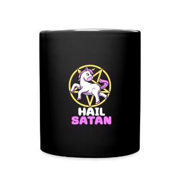Hail Satan Einhorn Satan Gothik Dämon Pentagramm - Tasse einfarbig - Schwarz - Vorne