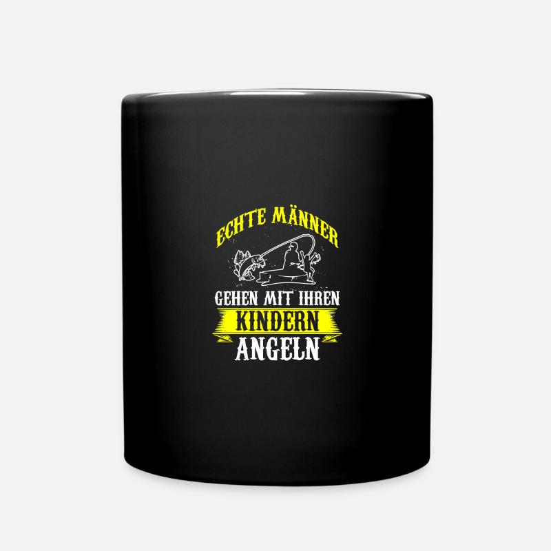 Echte Männer gehen mit ihren Kindern Angeln - Tasse einfarbig - Schwarz