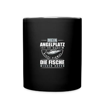 Mein Angelplatz ist so geheim nicht mal die Fische - Tasse einfarbig - Schwarz - Vorne