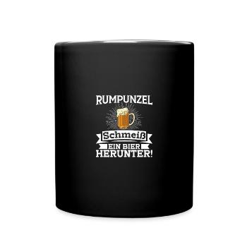 Rumpunzel schmeiß ein Bier herunter - Tasse einfarbig - Schwarz - Vorne