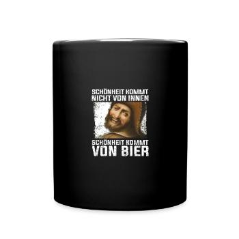 Schönheit kommt von Bier - Tasse einfarbig - Schwarz - Vorne