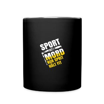Sport ist mord nur sprit hält fit - Tasse einfarbig - Schwarz - Vorne
