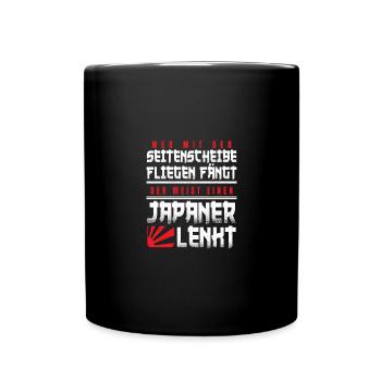Wer mit der Seitenscheibe Fliegen fängt - Tasse einfarbig - Schwarz - Vorne