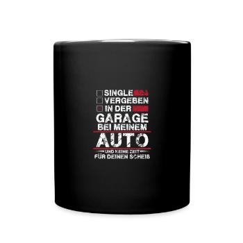 Single Vergeben in der Garage bei meinem Auto - Tasse einfarbig - Schwarz - Vorne