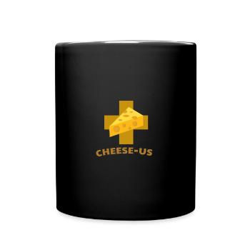 CHEESE / JESUS: Cheese Us - Tasse einfarbig - Schwarz - Vorne