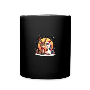 Einhorn & Rentier mit Schneeflocken Weihnachten - Tasse einfarbig - Schwarz - Vorne