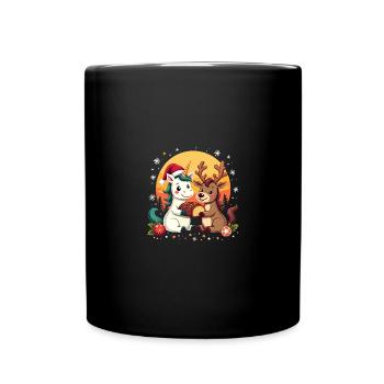 Einhorn & Rentier mit Schneeflocken Weihnachten - Tasse einfarbig - Schwarz - Vorne