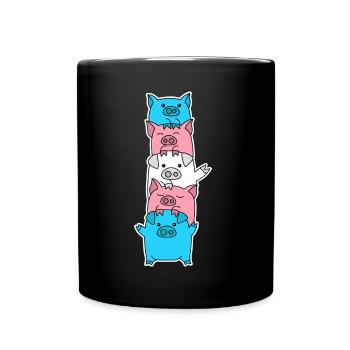 Trans flag pig design for trans people - Full Colour Mug - black - Front