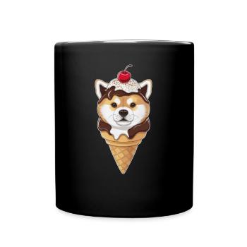 Lustiger Shiba Inu als Waffeleis - Tasse einfarbig - Schwarz - Vorne