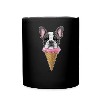 Französische Bulldogge als Waffeleis - Tasse einfarbig - Schwarz - Vorne