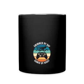 Nageur de jour Gamer de nuit Natation amusante - Mug uni - noir - Devant