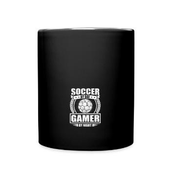 Funny Soccer By Day Gamer By Night Gamer - Tasse einfarbig - Schwarz - Vorne