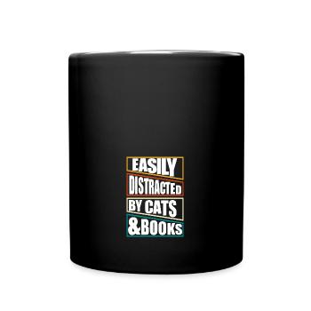 Easily distracted by cats and books kitten - Tasse einfarbig - Schwarz - Vorne