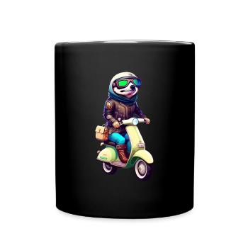 Mofa Moped Motorroller Scooter Biker Faultier - Tasse einfarbig - Schwarz - Vorne