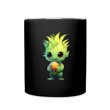 Alien with pineapple and dragon fruit hairstyle - Full Colour Mug - black - Front