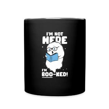 Bin beschäftigt - Boo ked - Geister Buch - Tasse einfarbig - Schwarz - Vorne