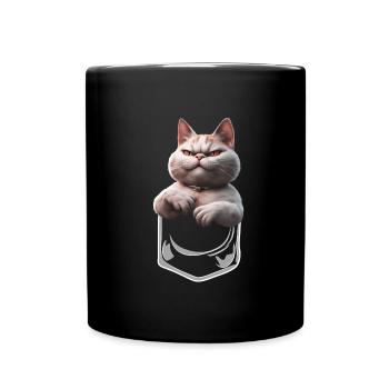 Böse guckende Katze in Brusttasche - Tasse einfarbig - Schwarz - Vorne