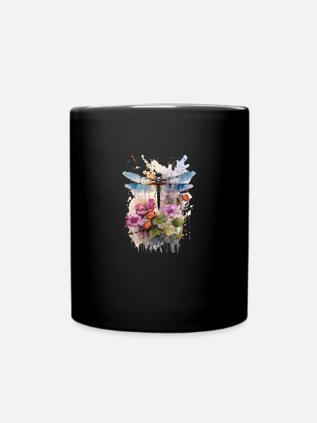 Libelle als Aquarell Kunstwerk - Tasse einfarbig - Schwarz