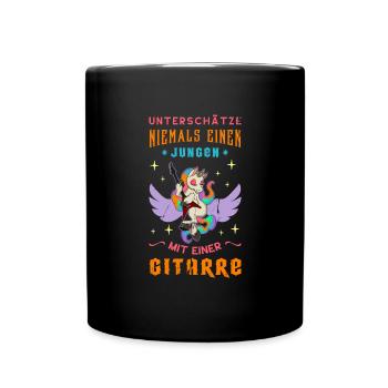 Gitarre Niedlich Einhorn Musiker Regenbogen - Tasse einfarbig - Schwarz - Vorne