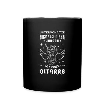 Gitarre Niedlich Einhorn Musiker Regenbogen - Tasse einfarbig - Schwarz - Vorne