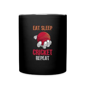 Eat Sleep Cricket Repeat Funny Cricket Ball Player - Full Colour Mug - black - Front