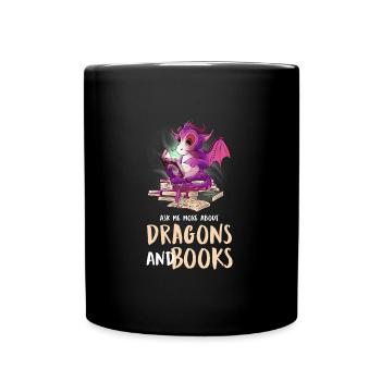 Drache Drache und Buch Drachenliebhaber Geschenk - Tasse einfarbig - Schwarz - Vorne