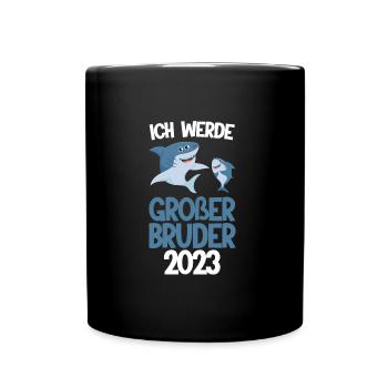 Großer Bruder 2023 Hai Grosser Bruder Geschenk - Tasse einfarbig - Schwarz - Vorne
