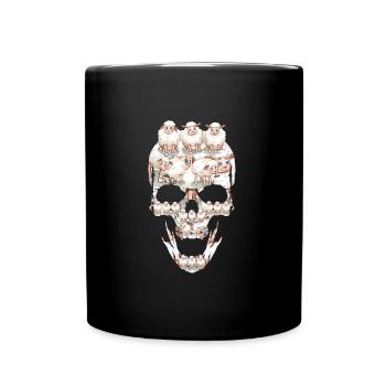 Skelett mit Schaf Skelette Schaf Geschenk - Tasse einfarbig - Schwarz - Vorne