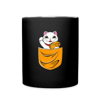 Maneki Neko Japan Glücksbringer - Tasse einfarbig - Schwarz - Vorne