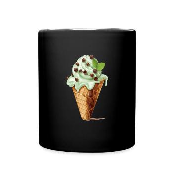 Cornet de crème glacée aux pépites de chocolat à la menthe - Mug uni - noir - Devant