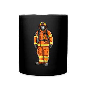 Feuerwehrmann Brandbekämpfer Mutig Heldenhaft - Tasse einfarbig - Schwarz - Vorne