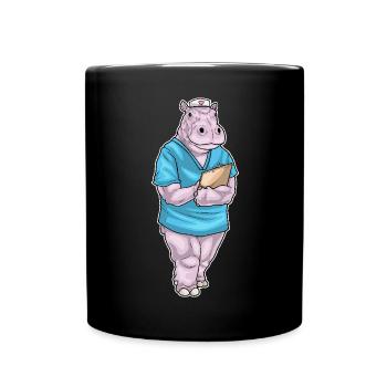 Nilpferd Krankenschwester - Tasse einfarbig - Schwarz - Vorne