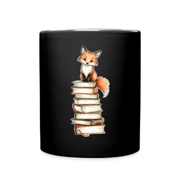 Renard sur pile de livres - Mug uni - noir - Devant