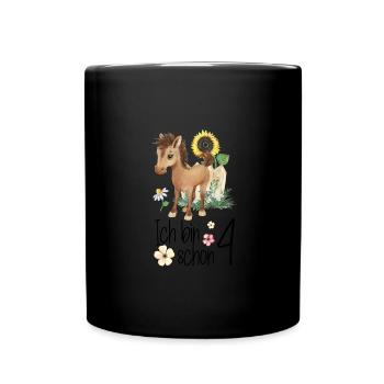 Pferd Landwirt 4. Geburtstag Kind - Tasse einfarbig - Schwarz - Vorne