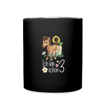 Pferd Reiten 3. Geburtstag Kind - Tasse einfarbig - Schwarz - Vorne