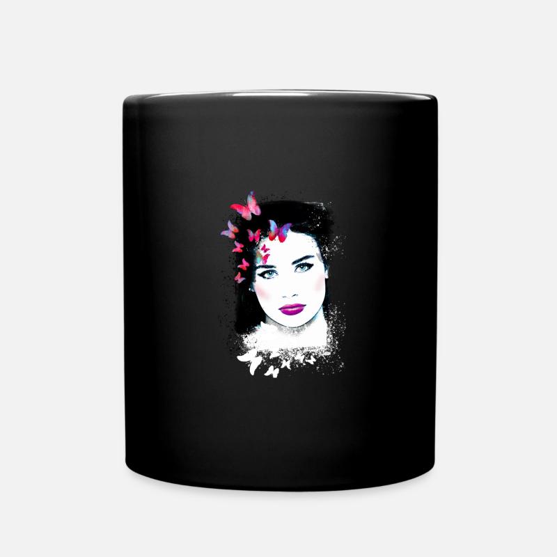 Frau, grüne Augen,schmetterlinge, Gesicht,malerei - Tasse einfarbig - Schwarz