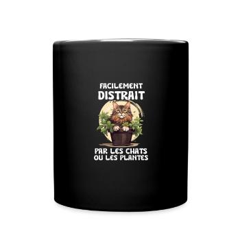 facilement distrait par les chats et les plantes - Mug uni - noir - Devant