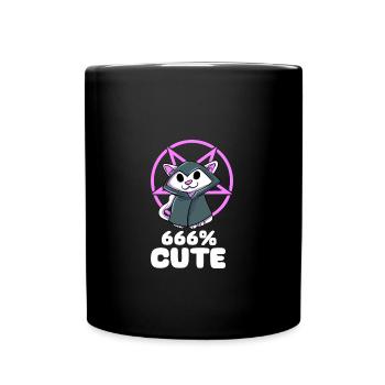 666 % Cute Satan Katze Hexe Pentagramm Gothic - Tasse einfarbig - Schwarz - Vorne